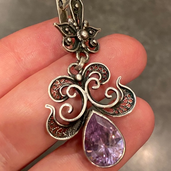 Filigree earrings 925 silver with purple stone - Picture 14 of 14